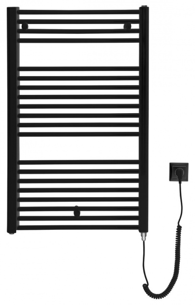 AQUALINE DIRECT-E elektromos fürdőszobai radiátor fűtőpatronnal, egyenes, 600x960mm, 400W, fekete