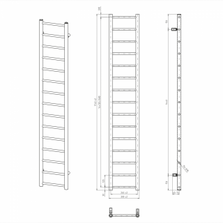 DINA fürdőszobai radiátor, 300x1740mm, 335W, metál antracit