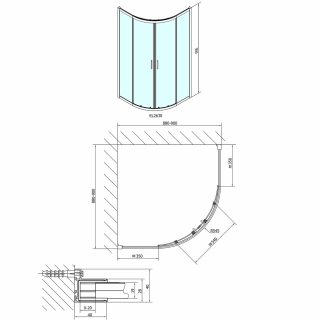 POLYSAN EASY LINE íves zuhanykabin, 900x900mm, BRICK üveg