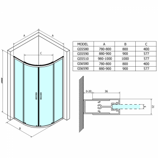 GELCO SIGMA SIMPLY íves zuhanykabin, 1000x1000mm, R550, transzparent üveg