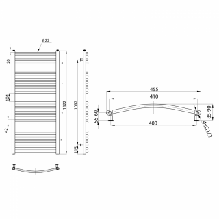 AQUALINE ORBIT Fürdőszobai radiátor, íves, 450x1320mm, 572W, struktúrált ezüst