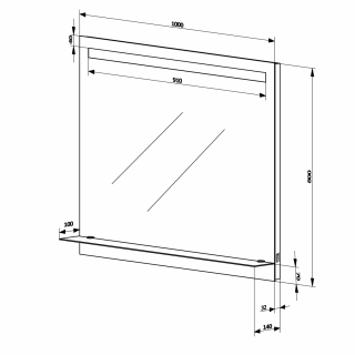 AQUALINE LED tükör világítással, üveg polc, billenő kapcsoló, 100x80cm