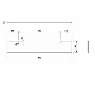 PONTE rockstone polc, 870x12x150mm