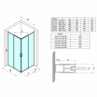 SIGMA SIMPLY szögletes zuhanykabin 900x800mm, balos/jobbos, sarokbelépős