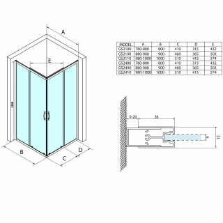 SIGMA SIMPLY szögletes zuhanykabin 900x900mm, sarokbelépős, Brick glass