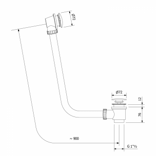 POLYSAN klik-klak kád le- és túlfolyó, 900mm, átm:72mm, matt fekete