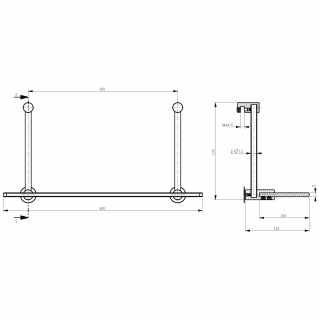 üvegre függeszthető üvegpolc, 400x180x125mm, matt fekete