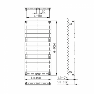 AQUALINE BONDI fürdőszobai radiátor, 450x934mm, fehér