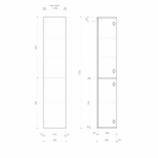 ESPACE állószekrény, 2 ajtóval, balos/jobbos, 35x172x32cm, fényes fehér