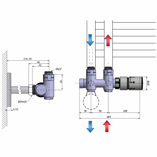 TWIN COMBI TERMO csatlakozó készlet radiátorhoz, króm