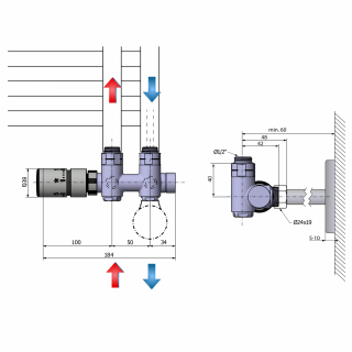 TWIN COMBI TERMO csatlakozó készlet radiátorhoz, króm