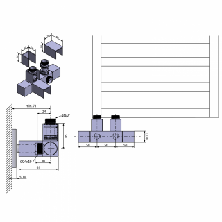 CUBE TWIN csatlakozókészlet radiátorhoz, középső bekötés,50mm, csiszolt inox