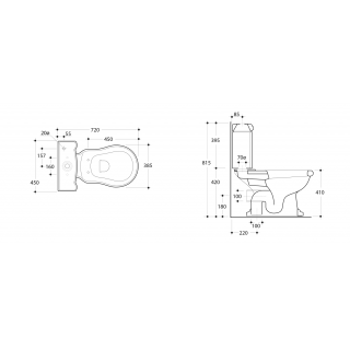 KERASAN RETRO kombi WC, alsó kifolyású, tartállyal, öblítőmechanikával, ülőke nélkül, fehér/bronz