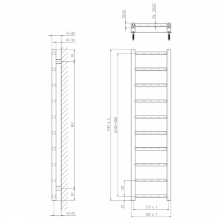 METRO LIGHT fürdőszobai radiátor, 300x1140mm, króm