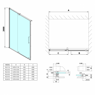 ROLLS LINE zuhanyajtó, 1100mm, transzparent üveg