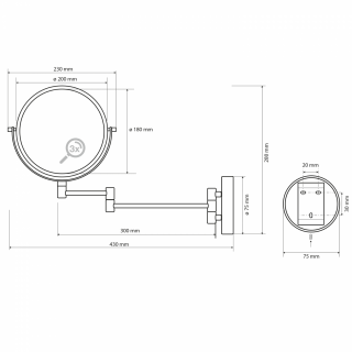 BEMETA WHITE Kozmetikai tükör, 230x310x450mm, átm:190mm (112201514)