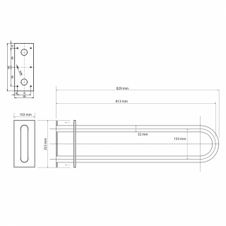 BEMETA HELP Kapaszkodó, U-típus, takaróval, 813mm, fekete (301707460)