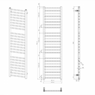 DINA fürdőszobai radiátor, 400x1560mm, 477W, matt fekete