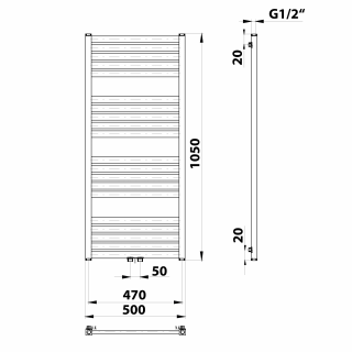 BRUCKNER GRUNT fürdőszobai radiátor, középső bekötés, 500x1050mm, fehér