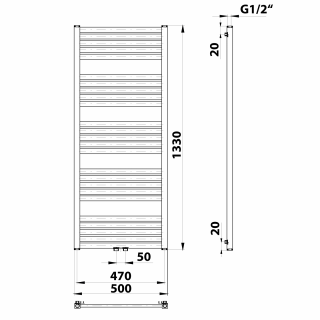 BRUCKNER GRUNT fürdőszobai radiátor, középső bekötés, 500x1330mm, fehér