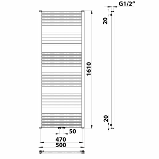 BRUCKNER GRUNT fürdőszobai radiátor, középső bekötés, 500x1610mm, fehér