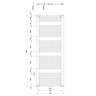 AQUALINE DIRECT Fürdőszobai radiátor, középső bekötéssel, 600x1680mm, 1013W, fehér