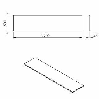 PLATO mosdótartó pult, 220x50cm