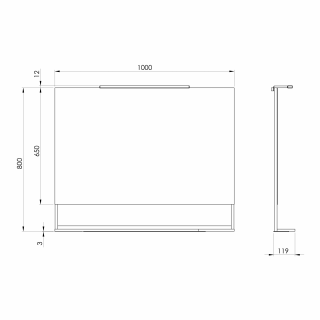 ERUPTA tükör MDF polccal és LED világítással, 100x80x12cm, matt fekete