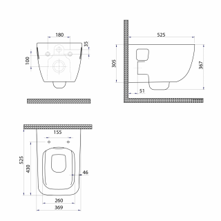 BRUCKNER WALTER RIMLESS fali WC, 52,5x37cm