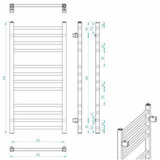 METRO fürdőszobai radiátor, 450x890mm, matt fekete