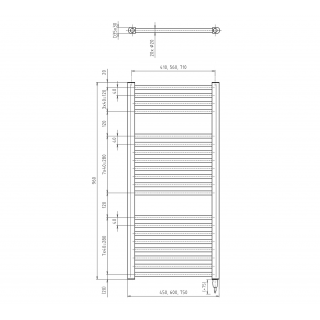 AQUALINE DIRECT-E elektromos fürdőszobai radiátor fűtőpatronnal, egyenes, 450x960cm, 300W, fekete