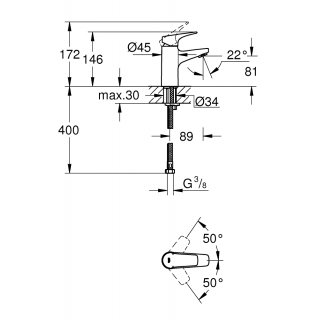 Grohe Bau Flow mosdócsaptelep, S-es Méret