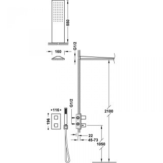 2-UTAS, REJTETT TERMOSZTATIKUS CSAPKÉSZLET ZUHANYZÓKHOZ