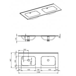 AREZZO design SKAPPA 120 cm-es dupla mosdó CSAPLYUK NÉLKÜL