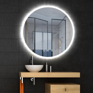 AREZZO design LED okos tükör 100 cm-es kerek kijelzővel+állítható fényerő,páramentesítő funkció,óra,hőmérő