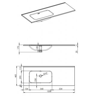 AREZZO design SKAPPA 120 cm-es mosdó (80+40) balos CSAPLYUK NÉLKÜL