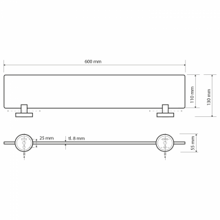 BEMETA OMEGA Üvegpolc, 600x55x130mm, króm (104102042)