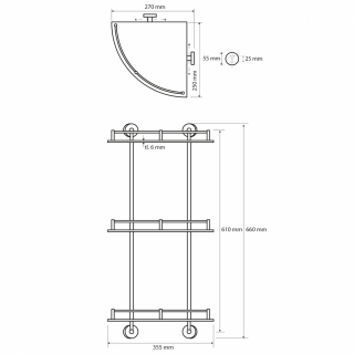 BEMETA OMEGA Sarok üvegpolc, 270x660x270mm, króm (104202152)