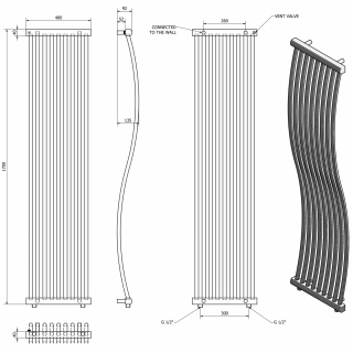 ONDA fürdőszobai radiátor, 400x1700 mm, 425W, króm