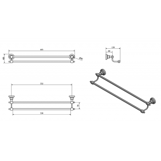 DIAMOND dupla törölközőtartó, 60cm, króm