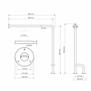 BEMETA HELP Kapaszkodó, balos, 840x890x230mm, fehér (301112134)