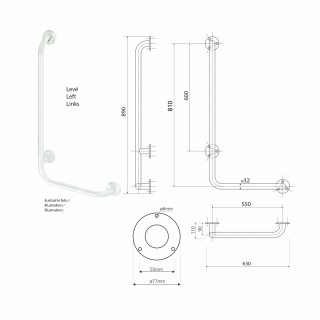 BEMETA HELP Zuhany kapaszkodó, balos, 630x890x110mm, polírozott (301112041)