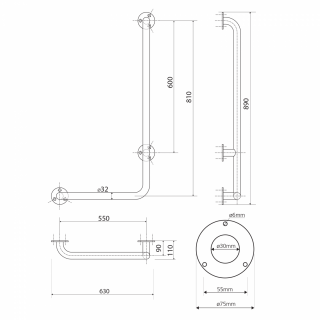 BEMETA HELP Zuhany kapaszkodó, jobbos, 630x890x110mm, fehér (301122044)