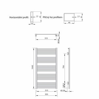 NEVEL fürdőszobai radiátor, 555x1043mm, 440W, ezüst