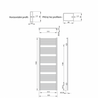 NEVEL fürdőszobai radiátor, 555x1583mm, 690W, ezüst