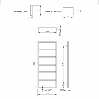 DENALI fürdőszobai radiátor, 550x1336mm, 411W, matt fehér