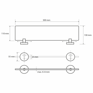 BEMETA OMEGA Üvegpolc, 300x55x130mm, króm (104122042)