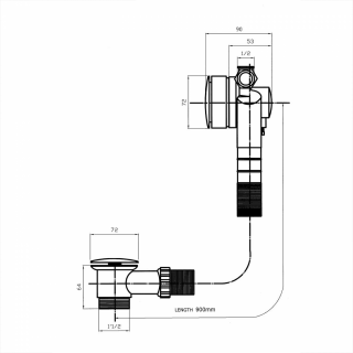 SENATOR kád le- túlfolyó töltő 900 mm hosszú csiszolt inox dugó 72mm