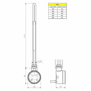 MOA elektromos termosztátos fűtőpatron, 200W, króm