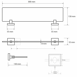 BEMETA BETA Üvegpolc, 300x55x130mm, króm (132122042)